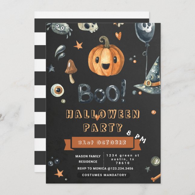 Cute Pumpkin Boo Crazy Halloween party Invitation (Front/Back)