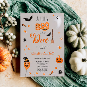 Cute pumpkin Boo Halloween baby shower grey Invitation