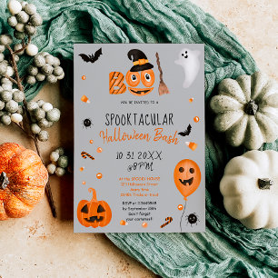 Cute pumpkin Boo Halloween bash grey Invitation