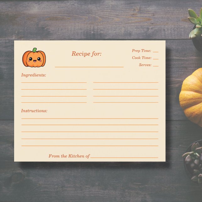 Cute Pumpkin Bridal Shower Recipe Card (Cute Pumpkin Recipe Card)