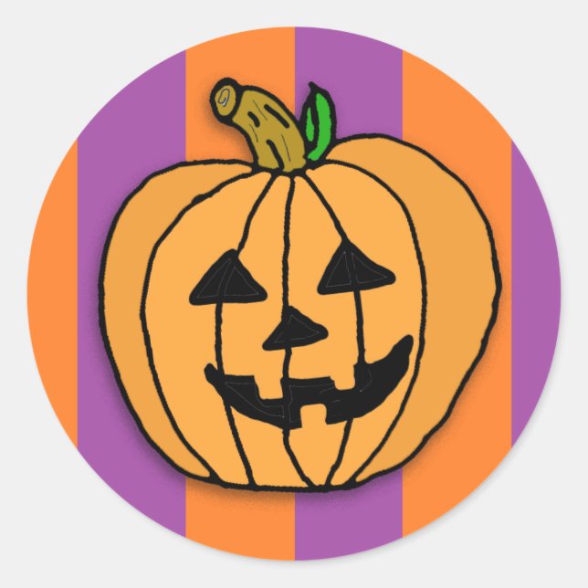 Cute Pumpkin Cartoon Drawing Halloween Classic Round Sticker (Front)
