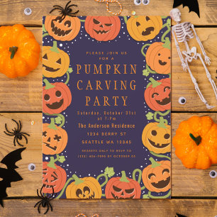 Cute Pumpkin Carving Halloween Party Invitation