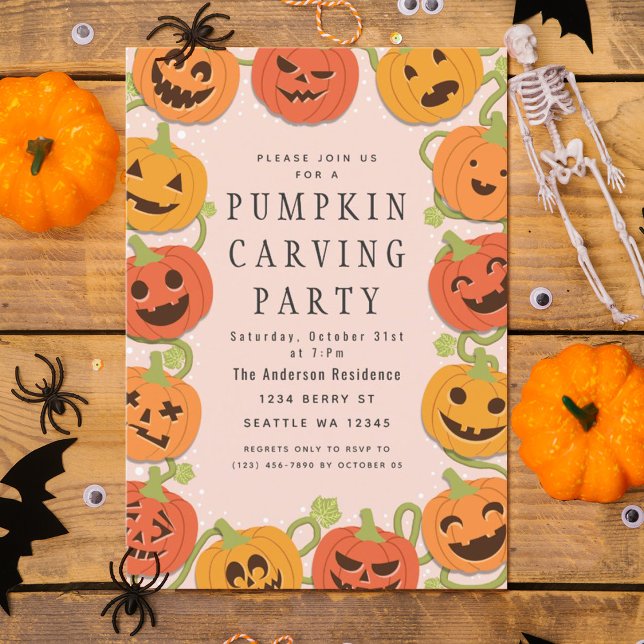 Cute Pumpkin Carving Halloween Party Invitation (Creator Uploaded)
