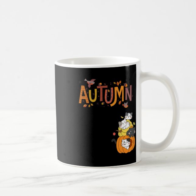 Cute Pumpkin Cats Hello Fall Autumn Funny  Coffee Mug (Right)