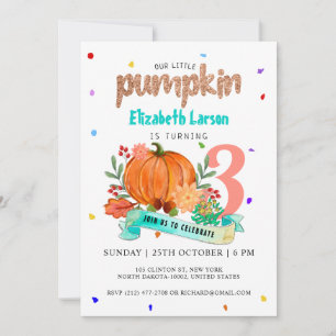 Cute Pumpkin Colourful Birthday Watercolor Invitation