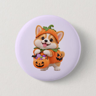 Cute Pumpkin Corgi Halloween Button Pin