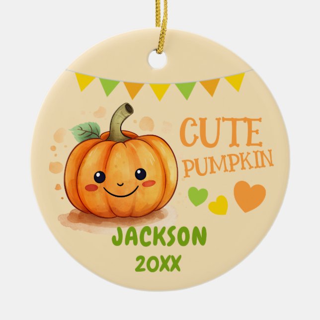 Cute Pumpkin Customisable Photo Ornament (Front)