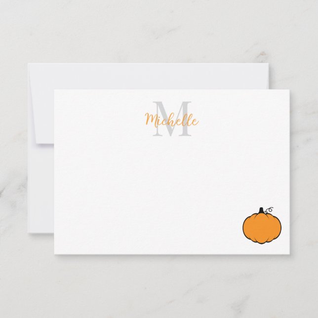 Cute Pumpkin Drawing Custom Monogram Card (Front)