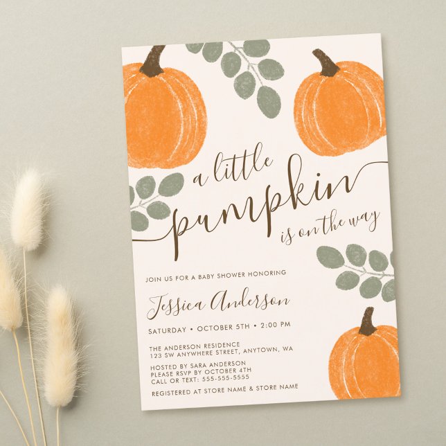 Cute Pumpkin Eucalyptus Fall Baby Shower Invitation (Creator Uploaded)