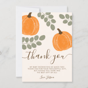 Cute Pumpkin Eucalyptus Fall Baby Shower Thank You Card