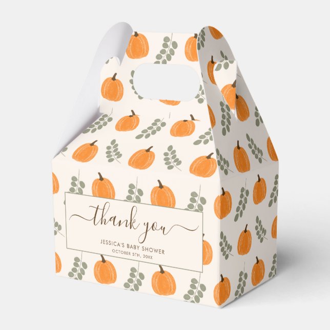 Cute Pumpkin Eucalyptus Fall Baby Shower Thank You Favour Box (Front Side)
