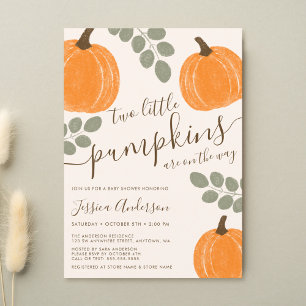 Cute Pumpkin Eucalyptus Fall Twin Baby Shower Invitation