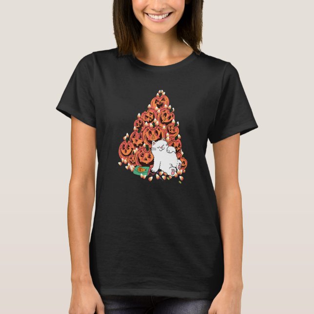 Cute Pumpkin Face  Cat  Halloween T-Shirt (Front)