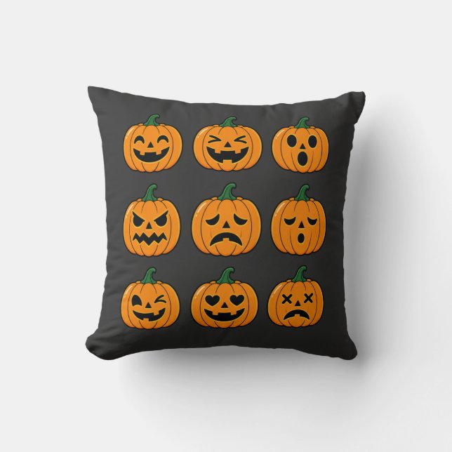 Cute Pumpkin Faces Halloween Design Cushion (Front)