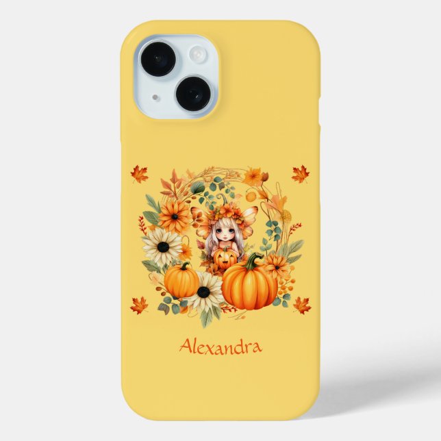 Cute Pumpkin Fairy in Autumn Wreath Case-Mate iPhone Case (Back)