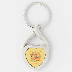 Cute Pumpkin Fairy in Autumn Wreath Key Ring