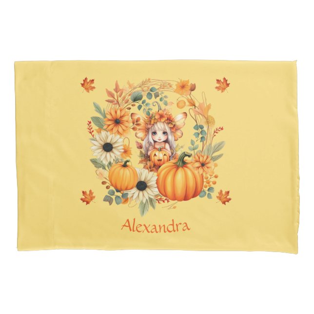 Cute Pumpkin Fairy in Autumn Wreath Pillowcase (Front)