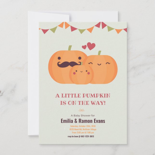Cute pumpkin fall baby shower invitation (Front)