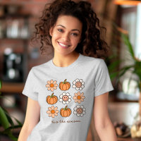 Cute Pumpkin Fall Retro Name Happy Face Flowers