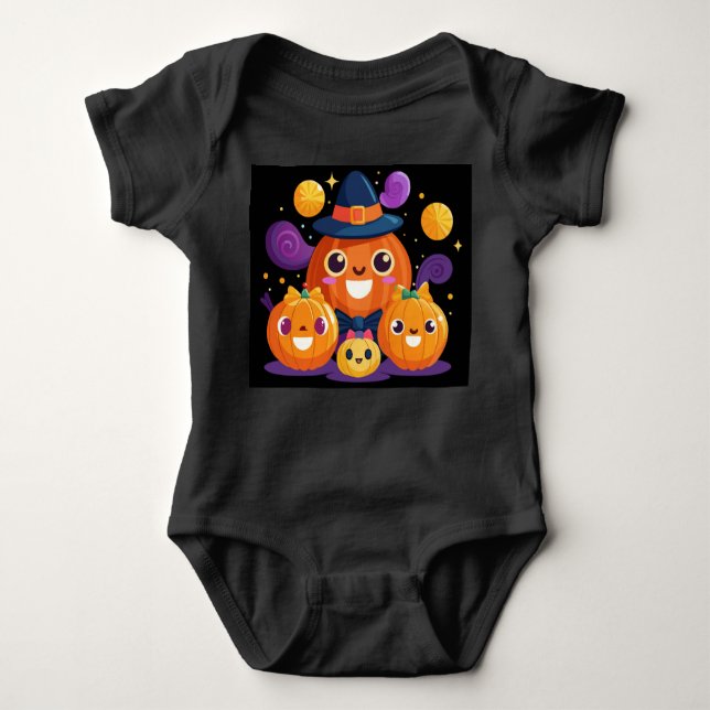 Cute Pumpkin Family Halloween Vector Art Baby Bodysuit (Front)
