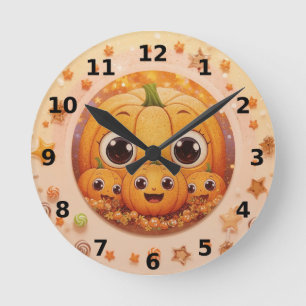 Cute Pumpkin Family Halloween Wall Clock