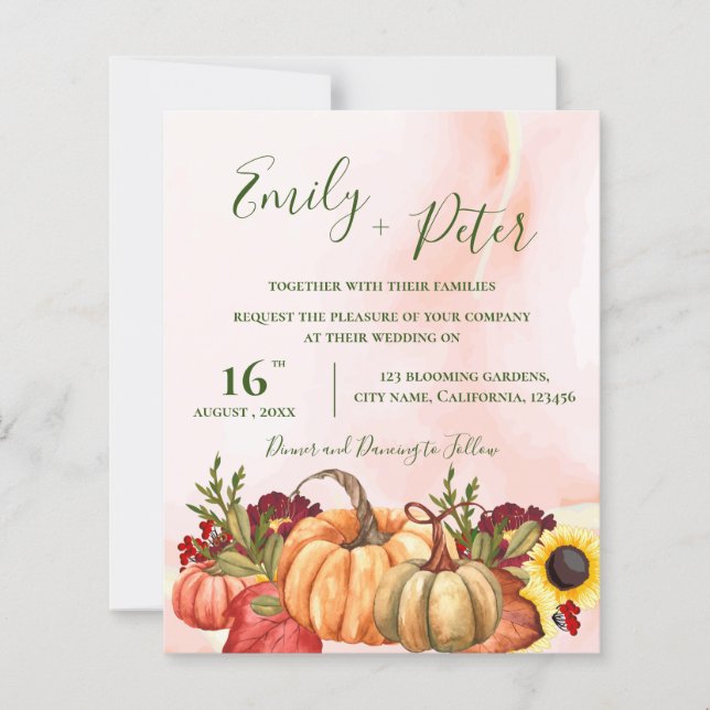 Cute Pumpkin Floral Autumn Leaves Fall Wedding (Front)