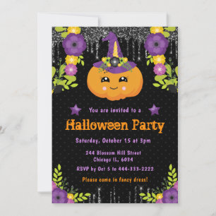 Cute Pumpkin Floral Halloween Party Invitation