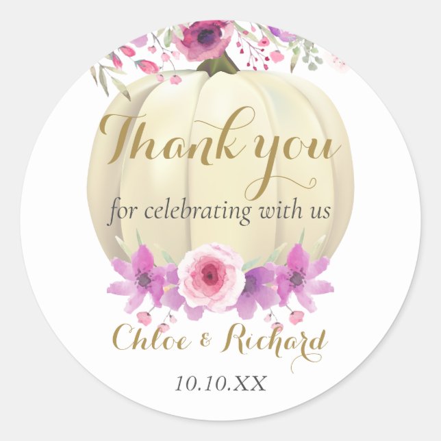 Cute Pumpkin Floral Pink Baby Shower Thank You Cla Classic Round Sticker (Front)
