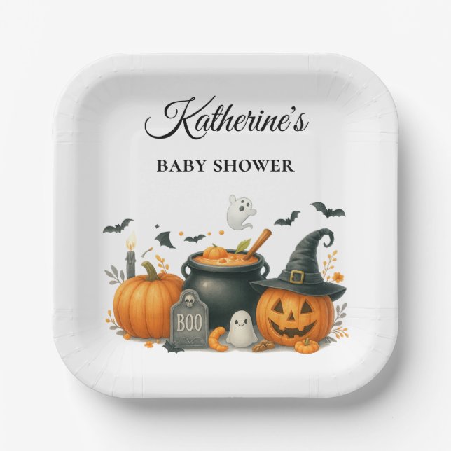 Cute Pumpkin Gender Neutral Halloween Baby Shower Paper Plate (Front)