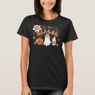 Cute Pumpkin Ghost Autumn Leaves Spooky Halloween T-Shirt