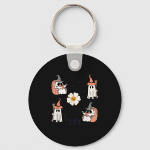 Cute Pumpkin Ghost Boo Cat Bats Pattern Halloween  Key Ring