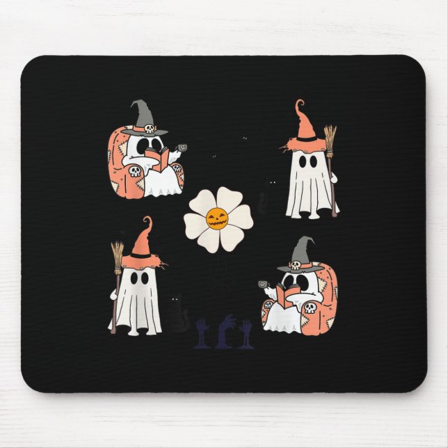 Cute Pumpkin Ghost Boo Cat Bats Pattern Halloween  Mouse Pad (Front)