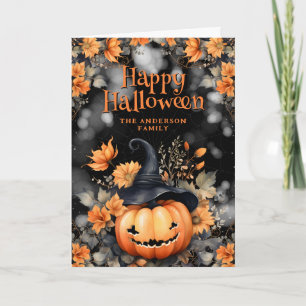 Cute Pumpkin Ghost Floral Photo Happy Halloween Card