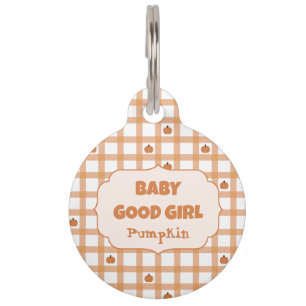 Cute Pumpkin Gingham Baby Good Girl Pet Tag