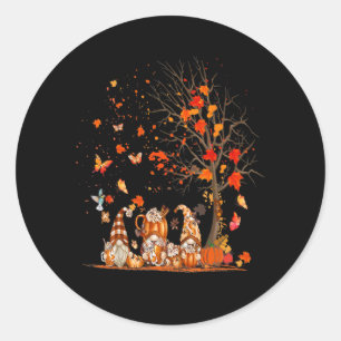 Cute Pumpkin Gnomes Autumn Tree Fall Leaves Classic Round Sticker