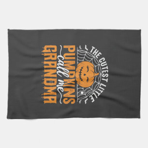 Cute Pumpkin Grandma Halloween Design_1 Tea Towel