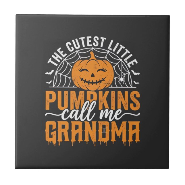Cute Pumpkin Grandma Halloween Design_1 Tile (Front)