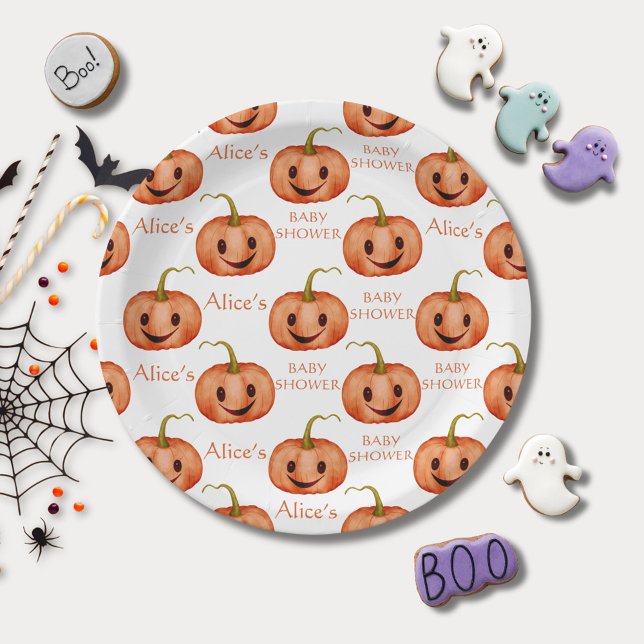 Cute Pumpkin Halloween Baby Shower Paper Plate (Creator Uploaded)