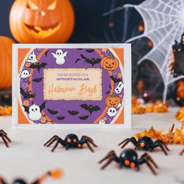 Cute pumpkin Halloween Bash Orange Purple Invitation (Creator Uploaded)