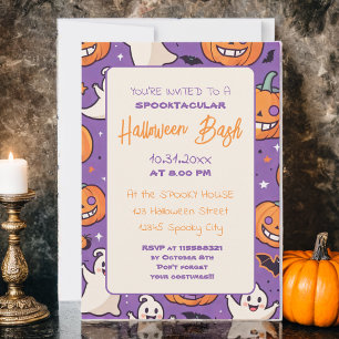 Cute pumpkin Halloween Bash Orange Purple Invitation