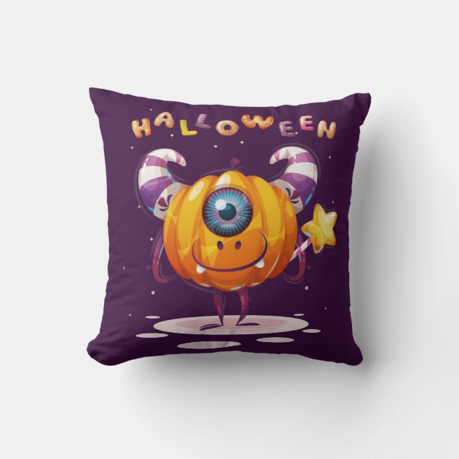 Cute Pumpkin Halloween Coloured  Throw Pillow (Front)