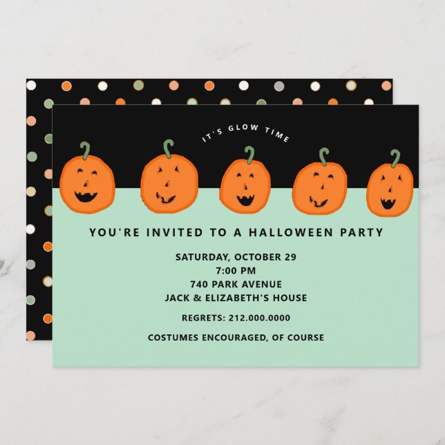 Cute Pumpkin Halloween Party Invitation (Front/Back)