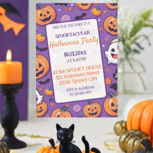 Cute pumpkin Halloween Party Orange Purple Invitation