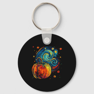 Cute Pumpkin Halloween Thanksgiving Starry Night V Key Ring