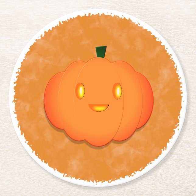 Cute Pumpkin Halloween Watercolor Baby Shower  Round Paper Coaster (Front)