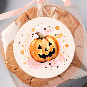 Cute Pumpkin Halloween Watercolor Classic Round Sticker