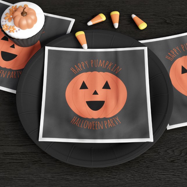 Cute Pumpkin Happy Halloween Party Napkins (Happy Pumpkin Day! Cute napkins for your Halloween party or thanksgiving)
