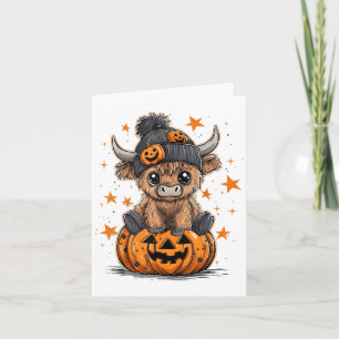 Cute Pumpkin Highland Cow Halloween Cow Lover Boy  Card