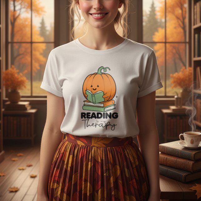 Cute pumpkin holding a book, fall reading T-Shirt (Creator Uploaded)