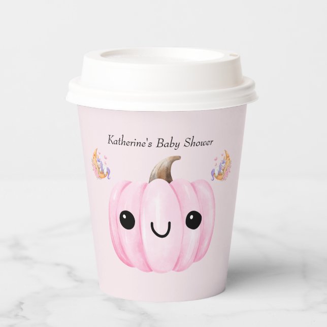 Cute Pumpkin Is On The Way | Halloween Baby Shower Paper Cups (Front)